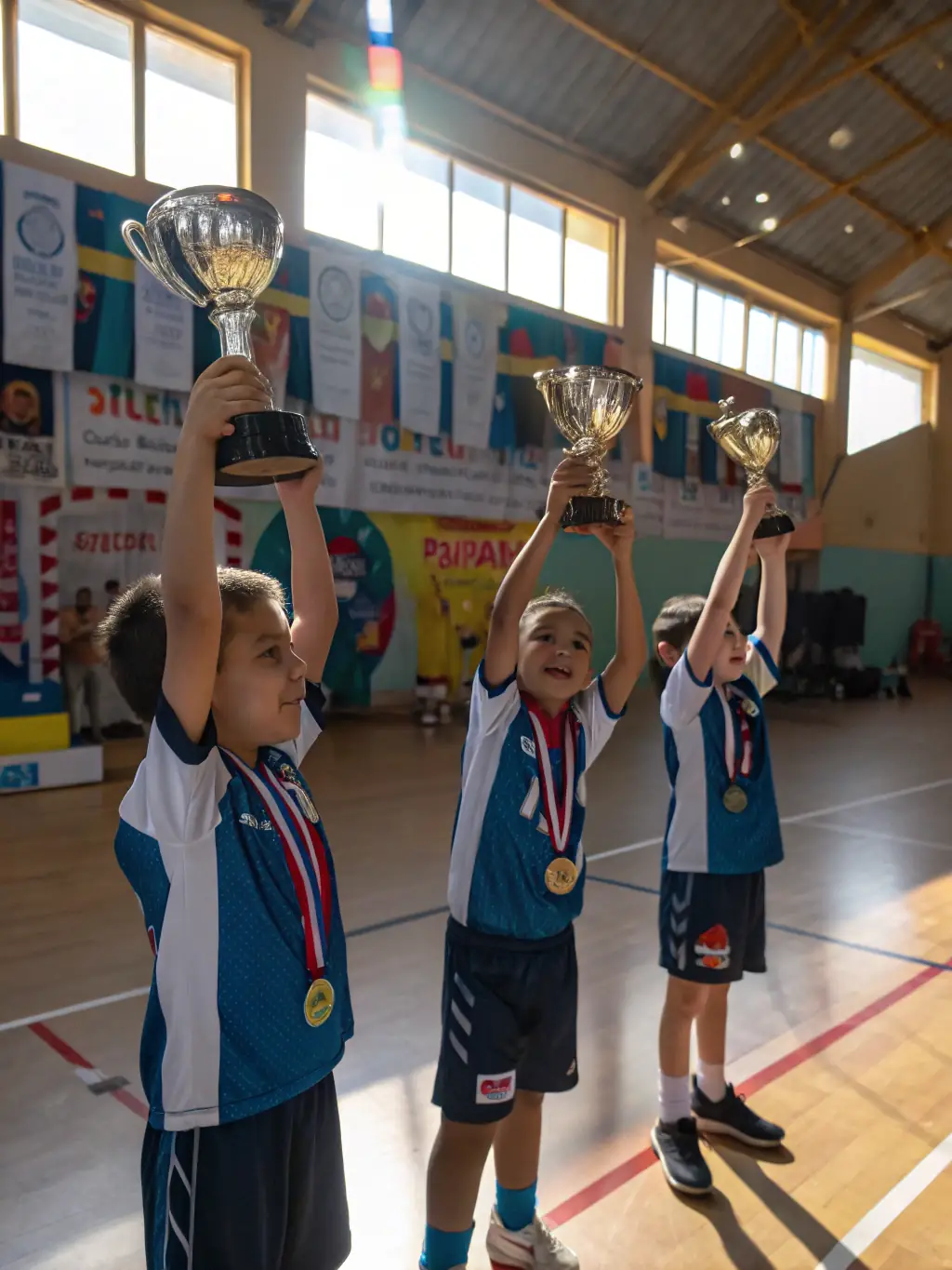 An image of athletes receiving awards at a GEAVED-sponsored sports competition, highlighting achievement and recognition.