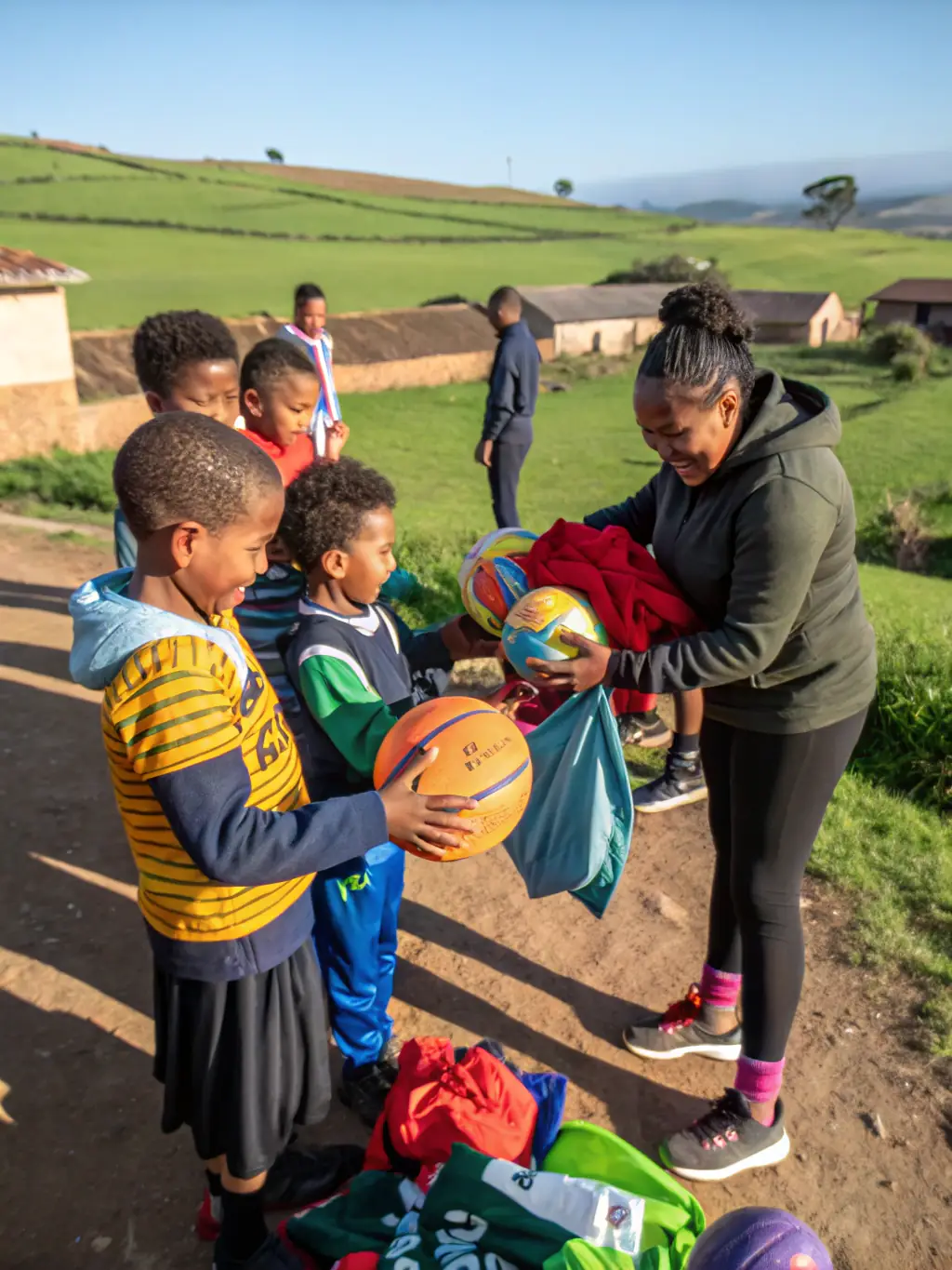 A photo of GEAVED providing sports equipment to a local sports association, emphasizing their support for grassroots sports.