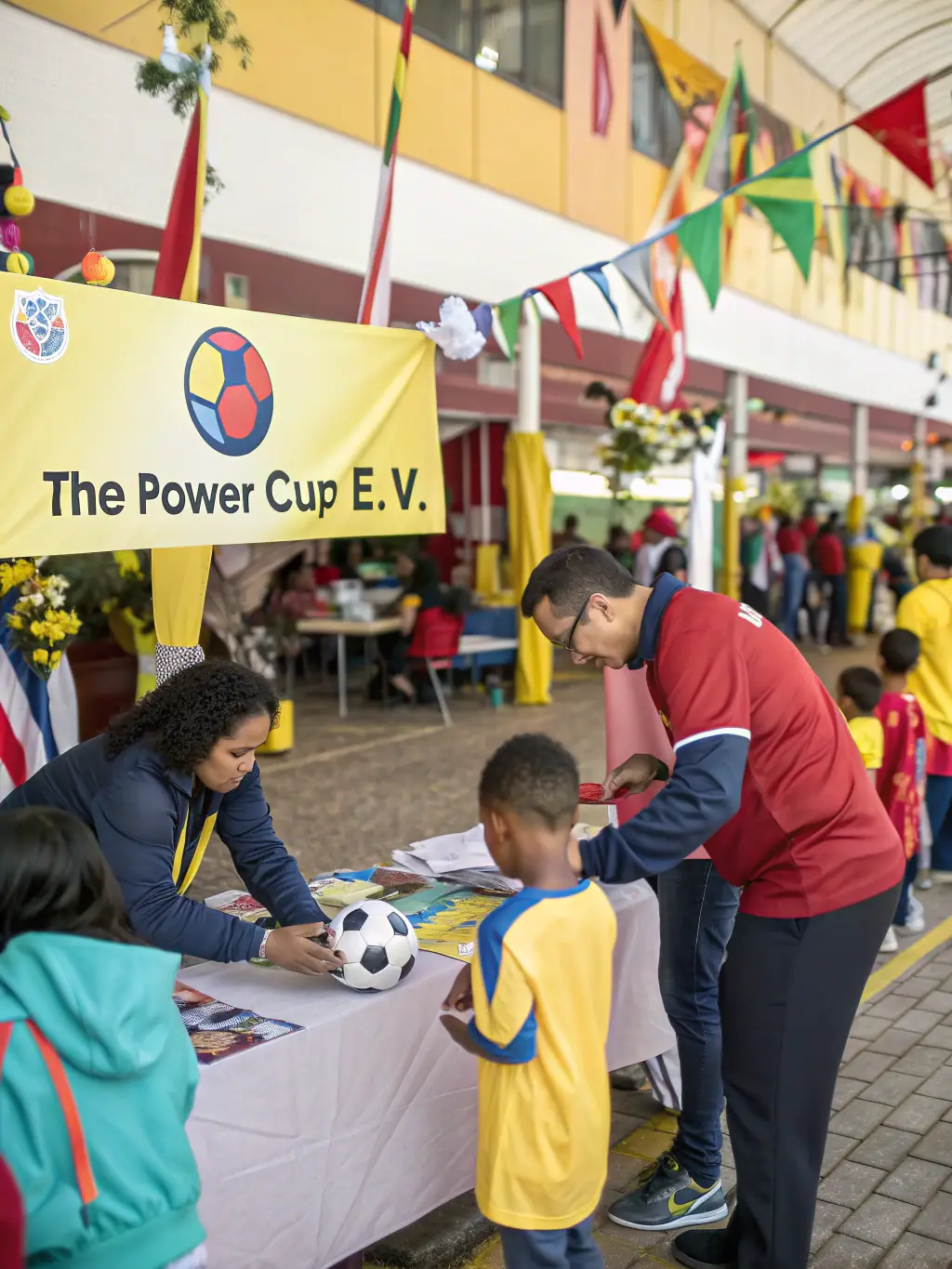 A group of volunteers assisting with a local sports event, demonstrating GEAVED's commitment to community involvement.